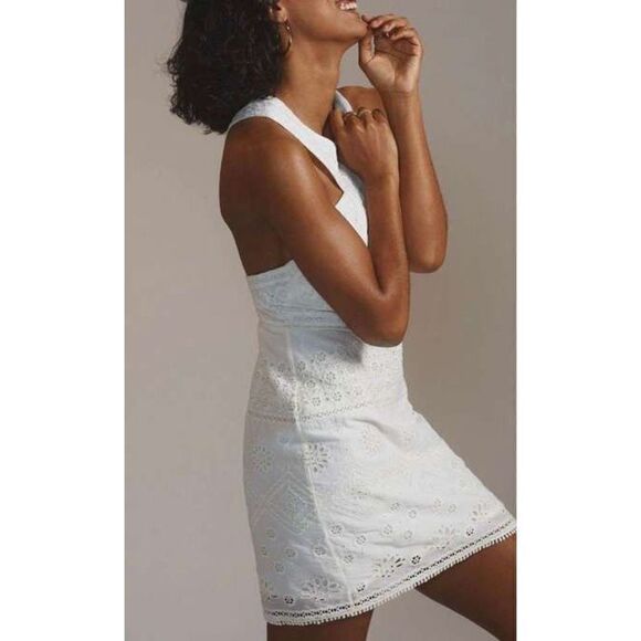 Anthropologie Maeve Eyelet Halter Mini Dress size 14 - Picture 1 of 8